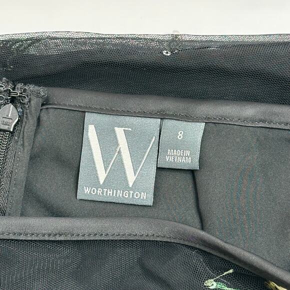 NWOT Worthington Black Multicolor Floral Sequin Semi Sheer Midi Skirt Womens 8 - Picture 8 of 10